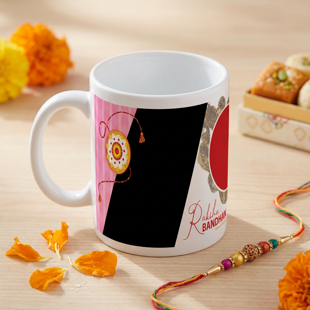 Golden Bond Rakhi – Custom Photo Print Ceramic Mug (11oz) - Personalized Gift for Siblings