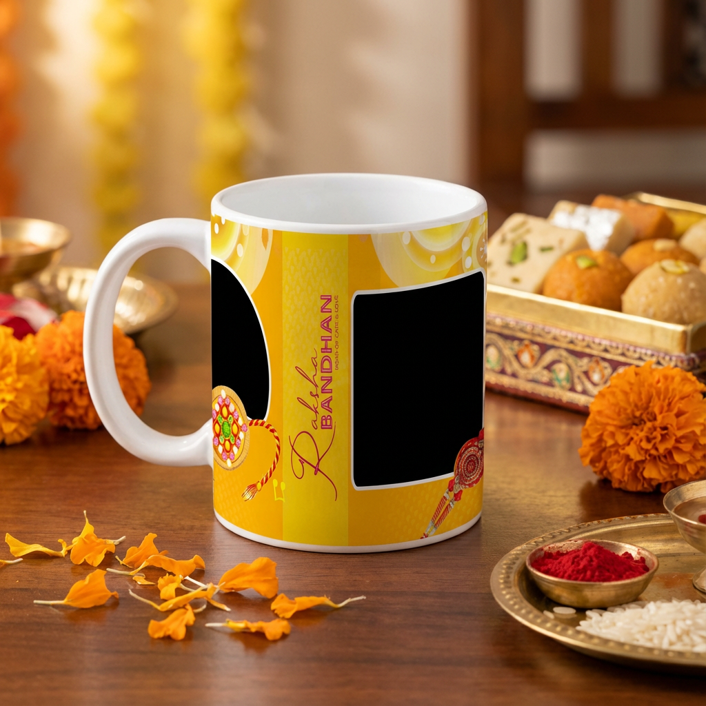 Radiant Rakhi Bond – Custom Photo Print Ceramic Mug (11oz) - Personalized Gift for Siblings