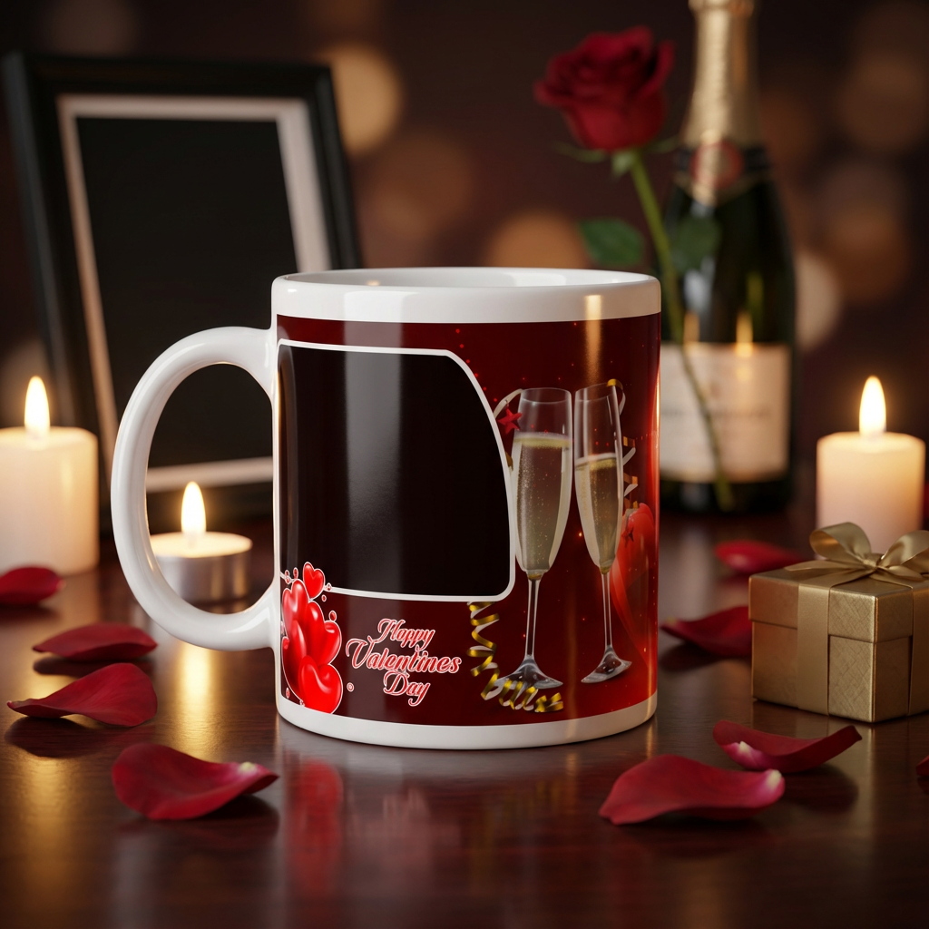 Sparkling Champagne & Hearts – Custom Photo Print Ceramic Mug (11oz) - Romantic Personalized Gift