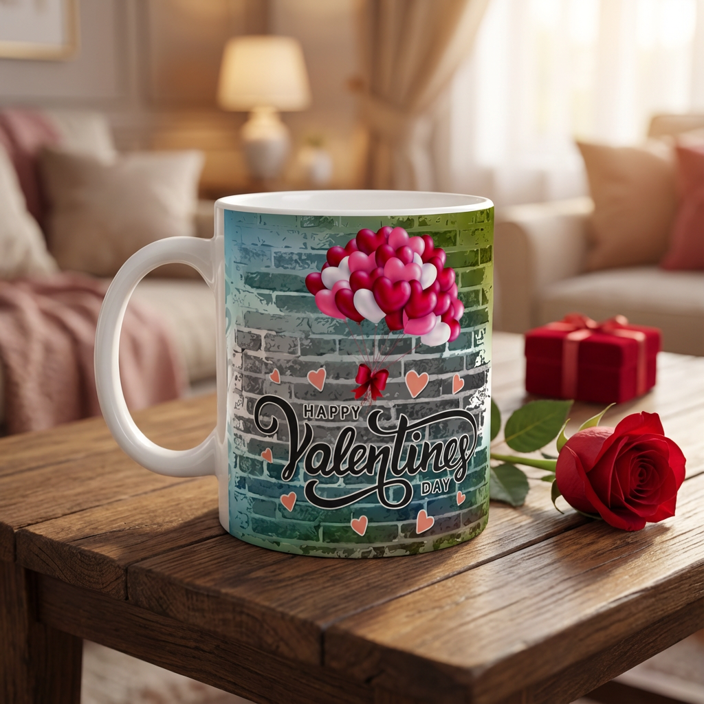 Romantic Balloons & Brick – Custom Photo Print Ceramic Mug (11oz) - Dual Photo Personalized Gift