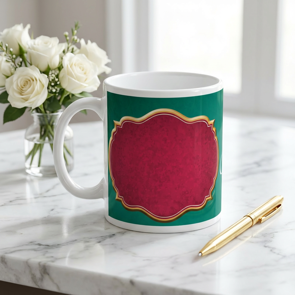 Emerald Marriage & Golden Rings – Custom Photo Print Ceramic Mug (11oz) - Personalized Gift