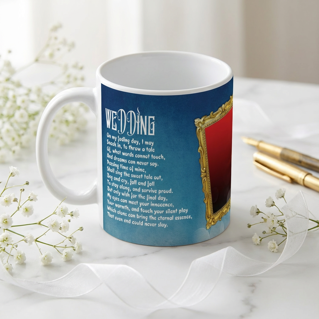 Eternal Vows Blue & Gold – Custom Photo Print Ceramic Mug (11oz) - Personalized Gift with Dual Frames