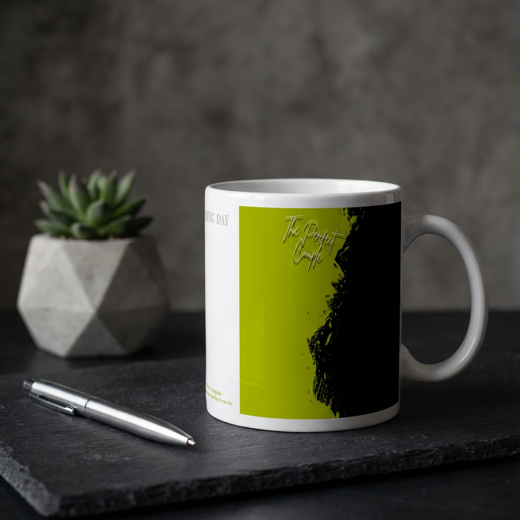Modern Olive Grunge – Custom Photo Print Ceramic Mug (11oz) - Personalized Gift & Dual Photo Layout