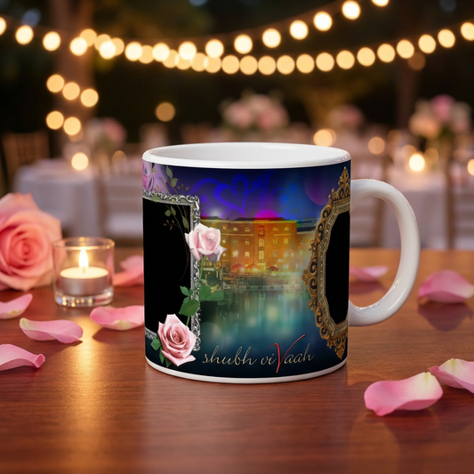 Shubh Vivaah Royal Frames – Custom Photo Print Ceramic Mug (11oz) - Dual Photo Slots