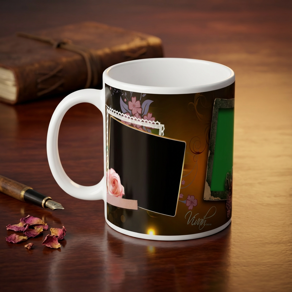 Vintage Vivah Scrapbook – Custom Photo Print Ceramic Mug (11oz) - Personalized Dual Photo Gift