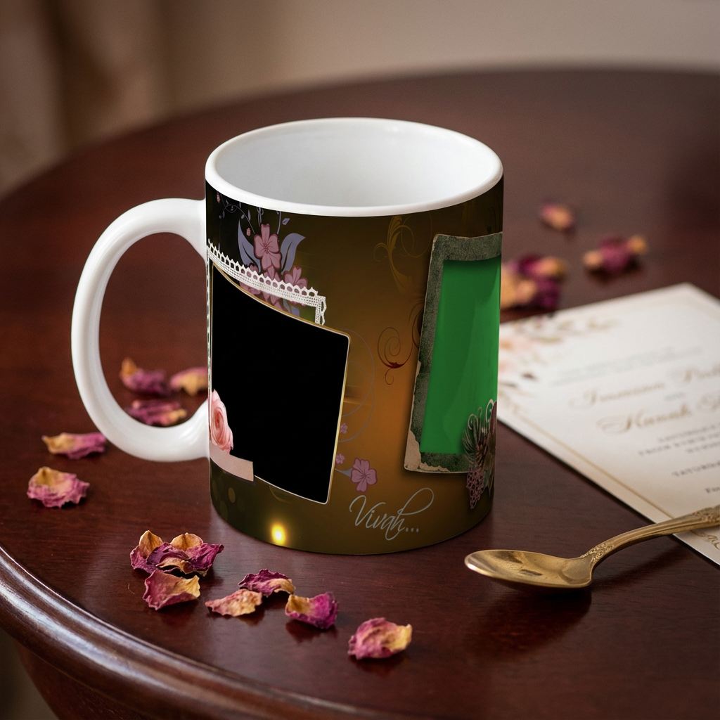 Vintage Vivah Floral – Custom Photo Print Ceramic Mug (11oz) - Personalized Gift for Couples