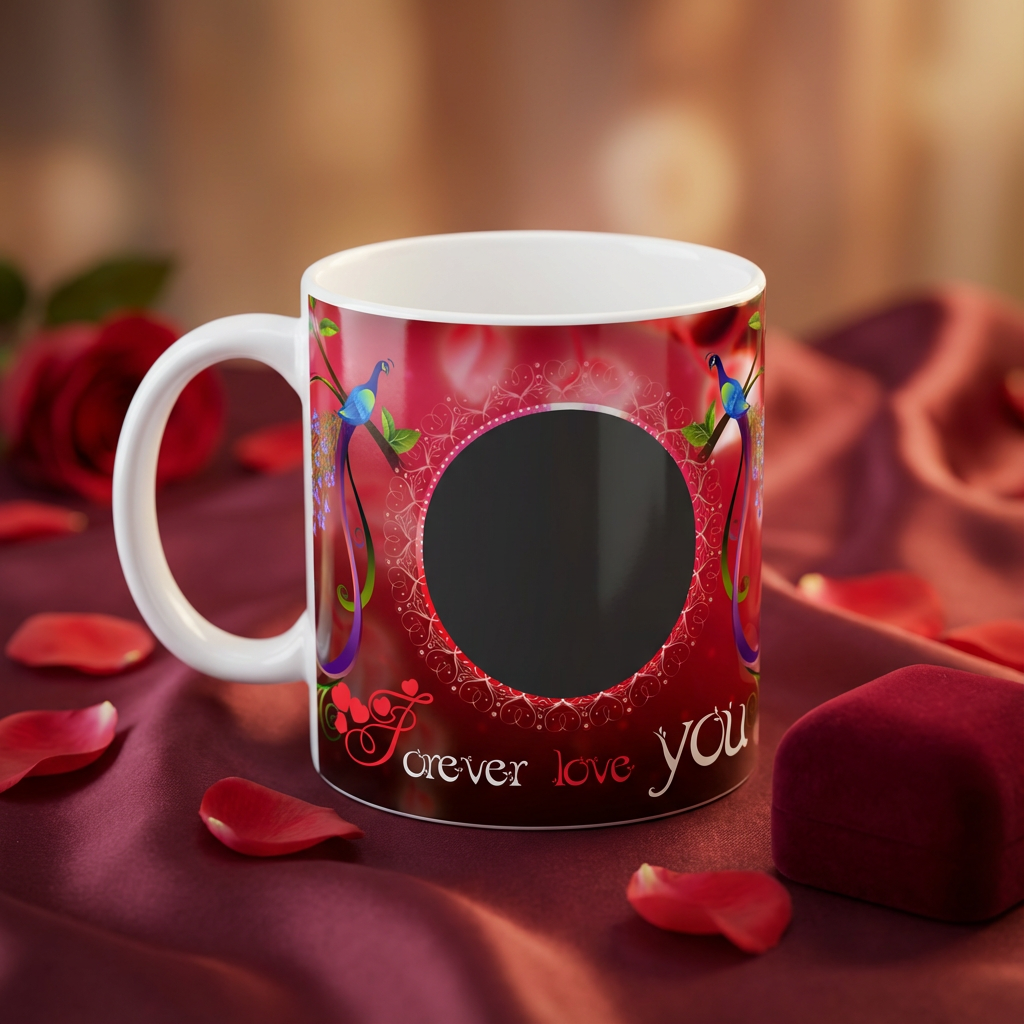 Royal Peacock Love – Custom Photo Print Ceramic Mug (11oz) - Personalized Wedding Gift