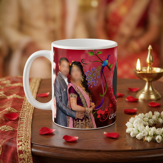 Royal Peacock Forever Love – Custom Photo Print Ceramic Mug (11oz) - 3 Photo Collage Wedding Gift