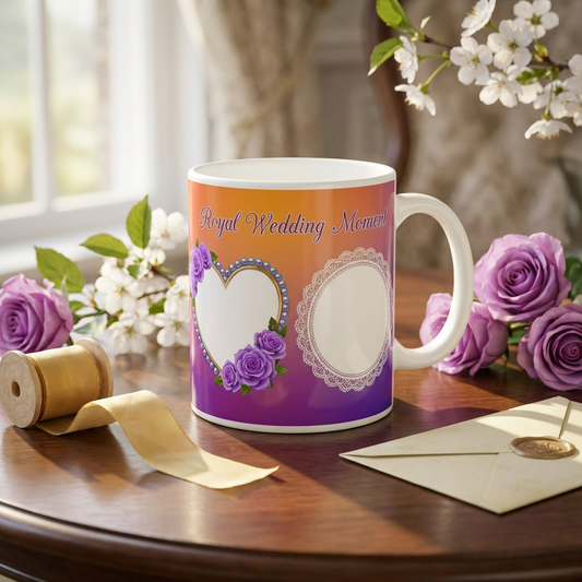 Royal Floral Romance – Custom Photo Print Ceramic Mug (11oz) - Dual Frame Wedding Keepsake
