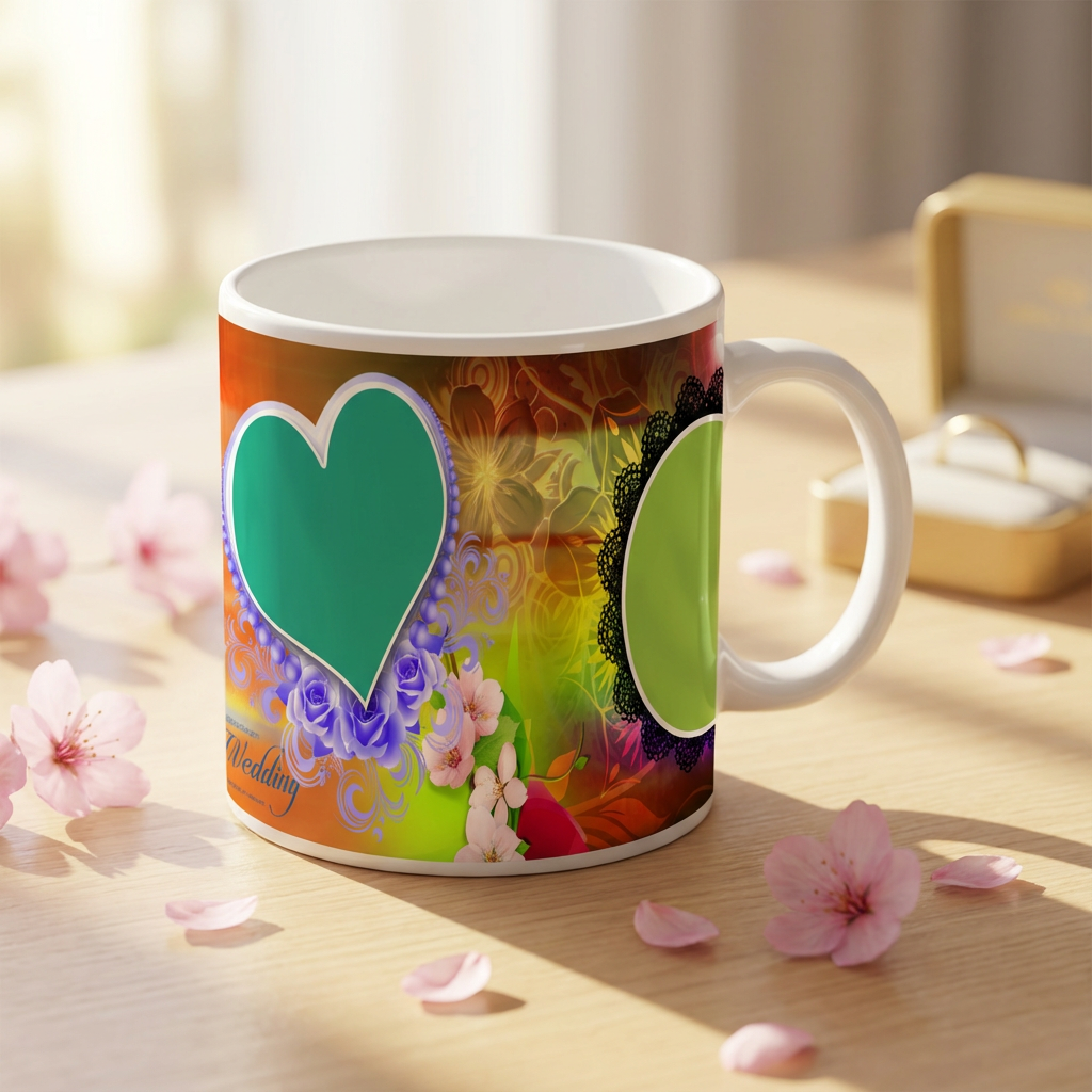 Royal Floral Symphony – Custom Photo Print Ceramic Mug (11oz) - Personalized Gift with Dual Frames