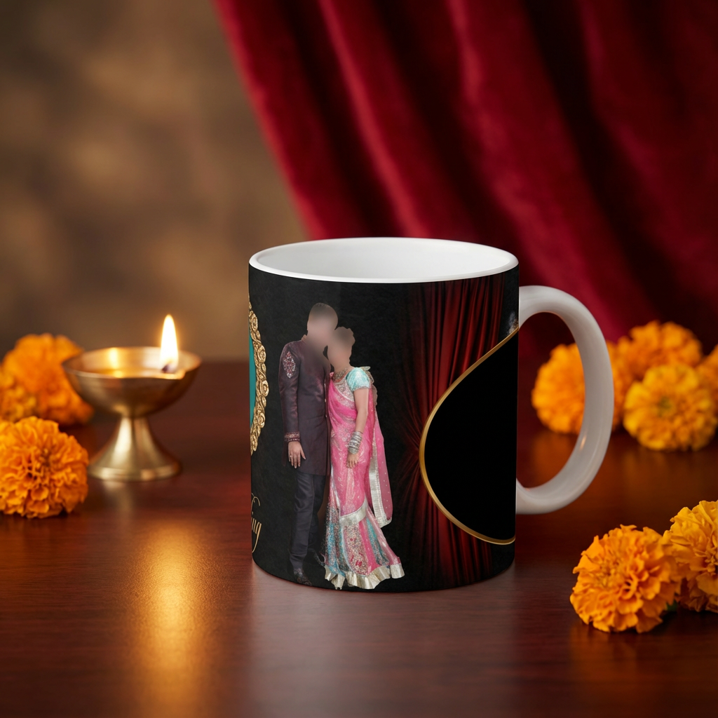 Royal Wedding Moment – Custom Photo Print Ceramic Mug (11oz) - Personalized Gift Gold Frame Collage