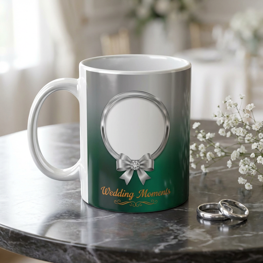 Silver Wedding Moments – Custom Photo Print Ceramic Mug (11oz) - Elegant Silver Frame
