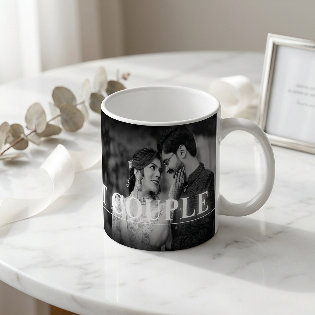 "Best Couple" Monochrome Edition – Custom Photo Print Ceramic Mug (11oz) - Personalized Gift for Weddings