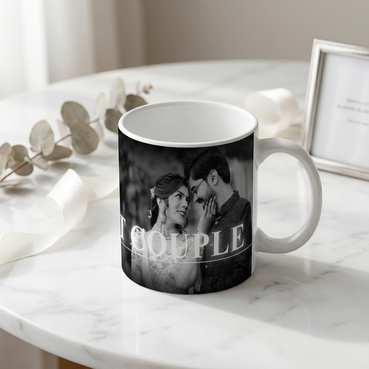 "Best Couple" Monochrome Edition – Custom Photo Print Ceramic Mug (11oz) - Personalized Gift for Weddings