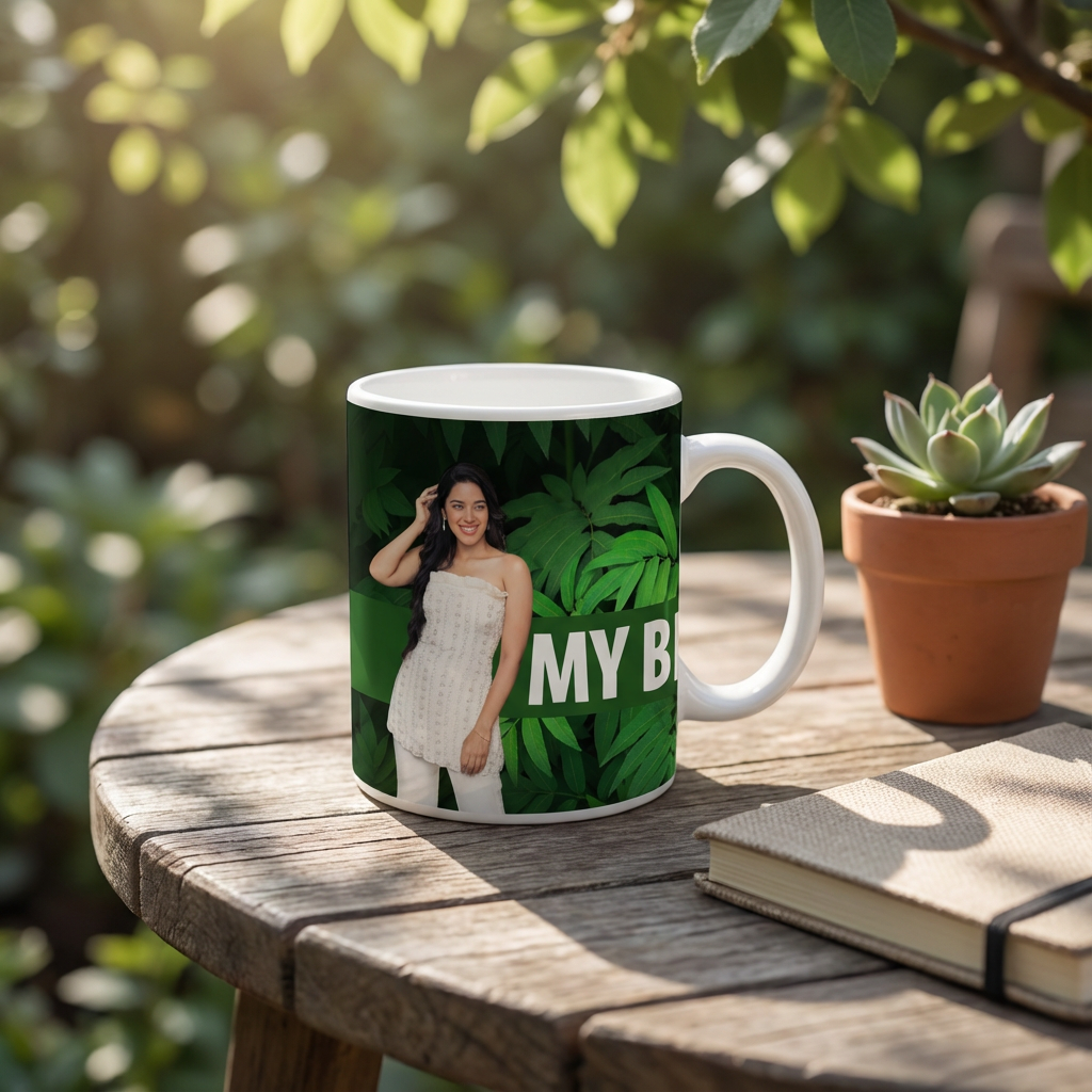 Lush Foliage "My Best Friend" – Custom Photo Print Ceramic Mug (11oz) - Nature Inspired Personalized Gift