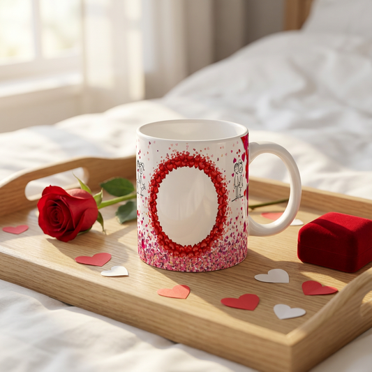 Romantic Heart Frames – Custom Photo Print Ceramic Mug (11oz) - Personalized Gift Dual Photo Layout