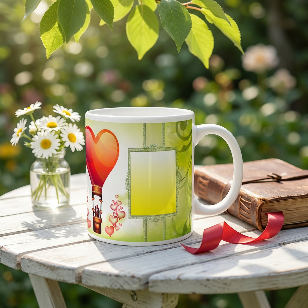 Love Is In The Air Balloon – Custom Photo Print Ceramic Mug (11oz) - Dual Picture Frames