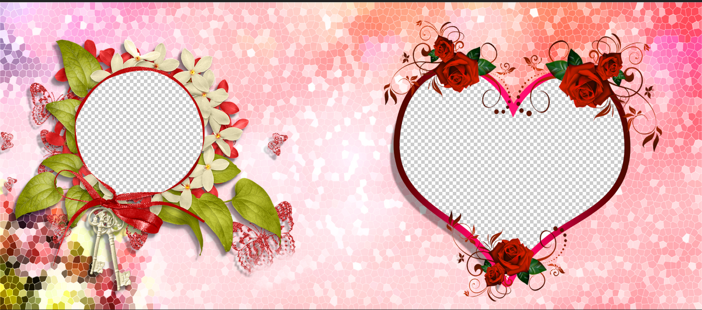 Romantic Rose & Vintage Keys Mosaic – Custom Photo Print Ceramic Mug (11oz) - Dual Picture Frames