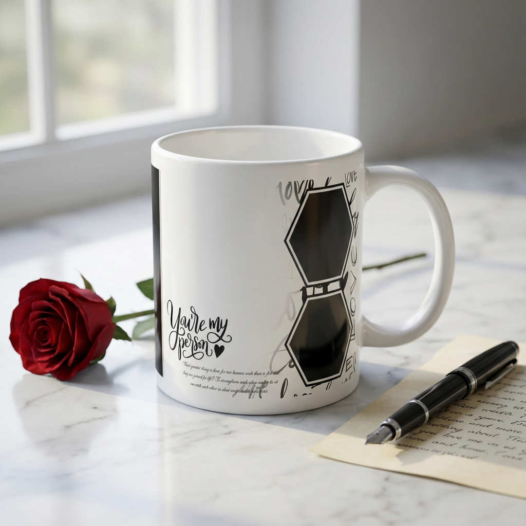 You're My Person Typography – Custom Photo Print Ceramic Mug (11oz) - Romantic Dual Photo Frame