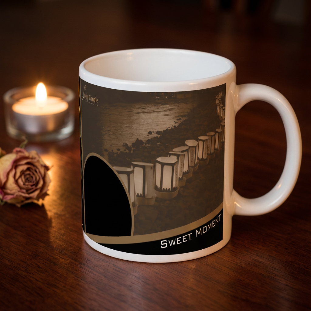 Sepia Lanterns & Sweet Moments – Custom Photo Print Ceramic Mug (11oz) - Personalized Gift for Couples