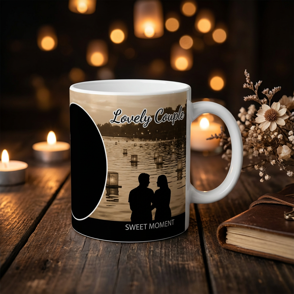 Sweet Moment Lanterns – Custom Photo Print Ceramic Mug (11oz) - Personalized Gift for Couples
