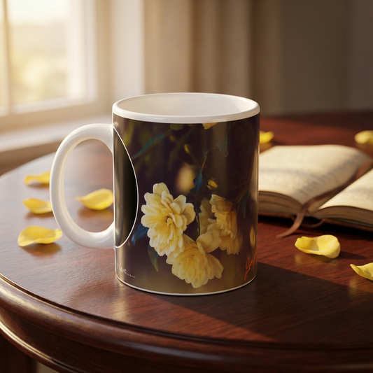 Vintage Yellow Rose Romance – Custom Photo Print Ceramic Mug (11oz) - Personalized Anniversary Gift