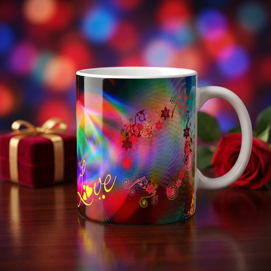 Radiant Neon Hearts – Custom Photo Print Ceramic Mug (11oz) - Personalized Double Picture Frame