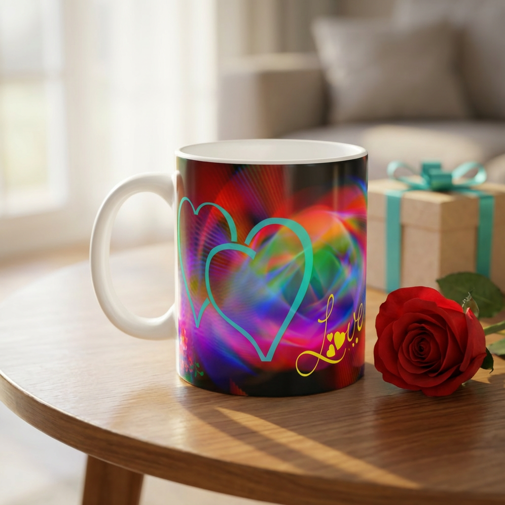 Vibrant Love Waves – Custom Photo Print Ceramic Mug (11oz) - Personalized Gift for Couples