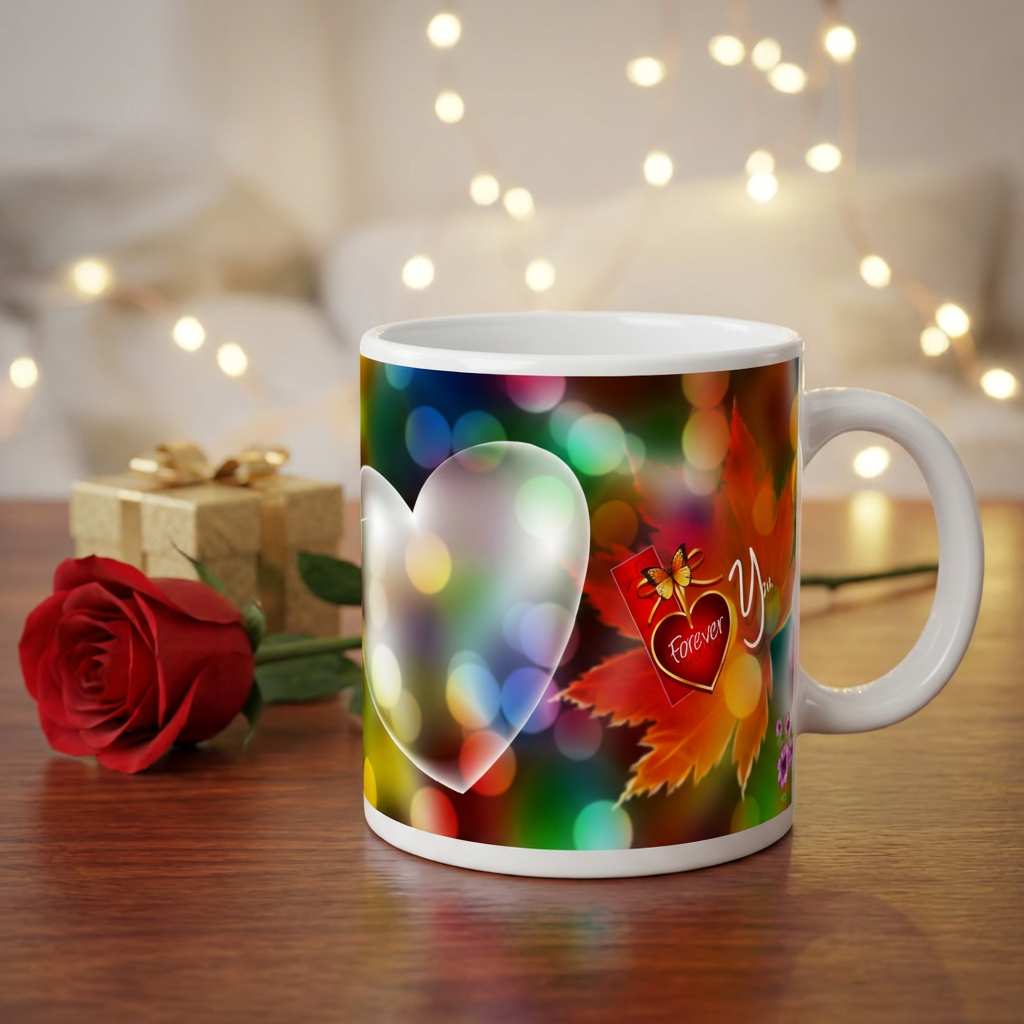 Forever Love Bokeh – Custom Photo Print Ceramic Mug (11oz) - Personalized Gift
