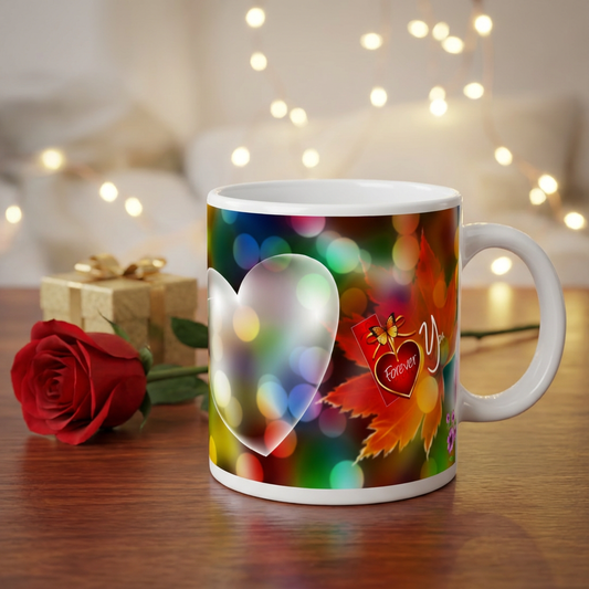 Forever Love Bokeh – Custom Photo Print Ceramic Mug (11oz) - Personalized Gift