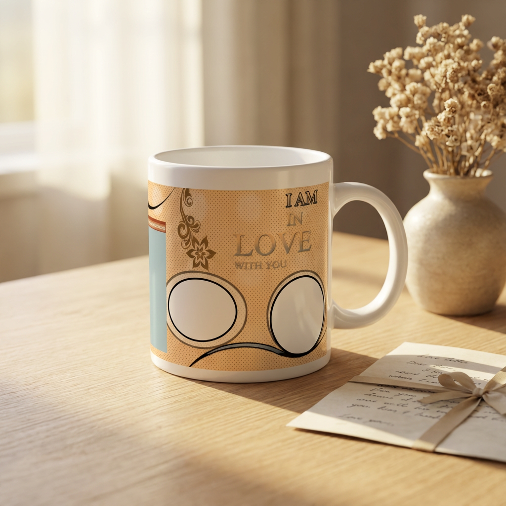 Vintage Romance Swirls – Custom Photo Print Ceramic Mug (11oz) - Personalized Gift 3-Photo Layout