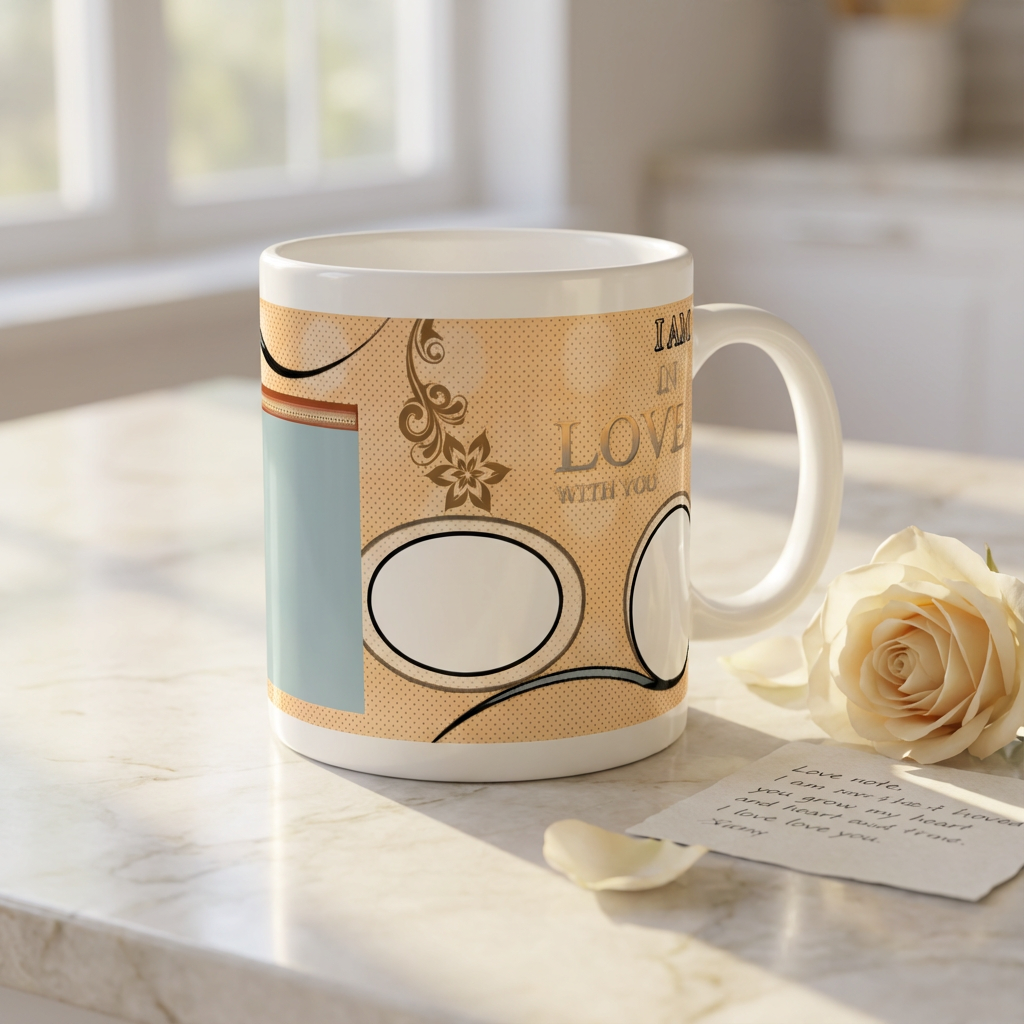 I Am In Love Floral – Custom Photo Print Ceramic Mug (11oz) - Personalized Gift & 3-Photo Layout