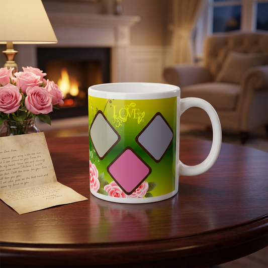 Enchanted Green Rose Love – Custom Photo Print Ceramic Mug (11oz) - Personalized Gift 3 Frames