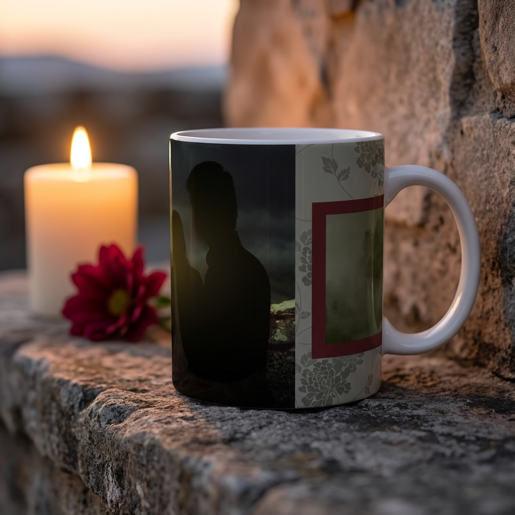 Twilight Silhouette – Custom Photo Print Ceramic Mug (11oz) - Romantic Candlelight Gift