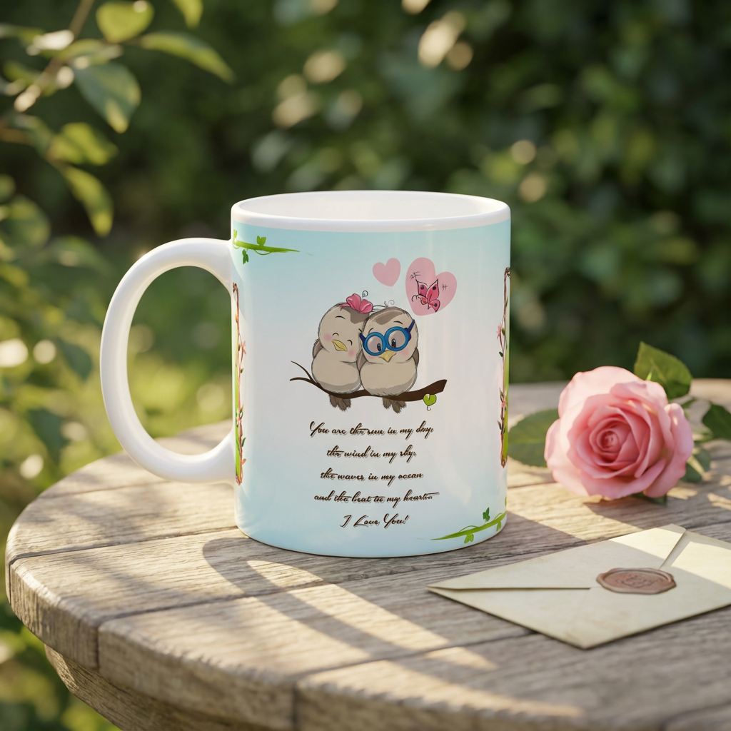 Lovebirds & Ivy – Custom Photo Print Ceramic Mug (11oz) - Personalized Gift Double Frame