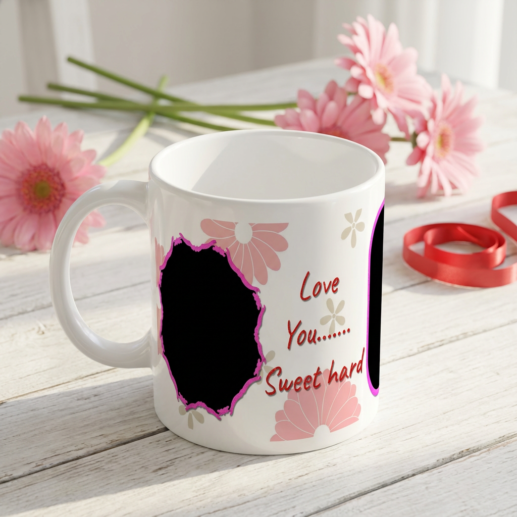 Floral Love Duet – Custom Photo Print Ceramic Mug (11oz) - Personalized Gift for Couples