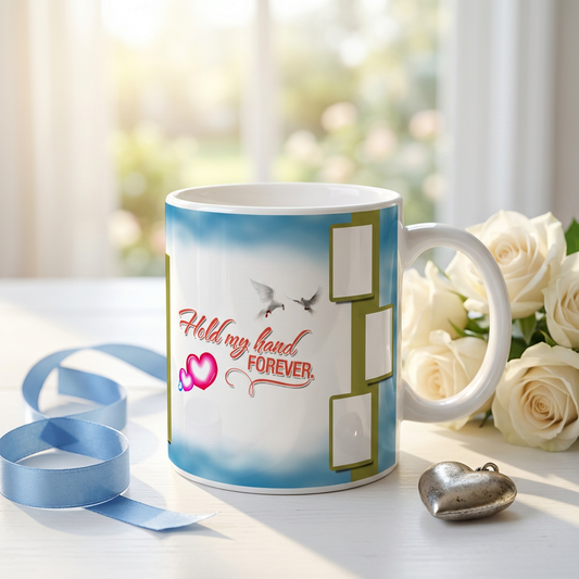Hold My Hand Forever – Custom Photo Print Ceramic Mug (11oz) - 5-Slot Personalized Gift Collage