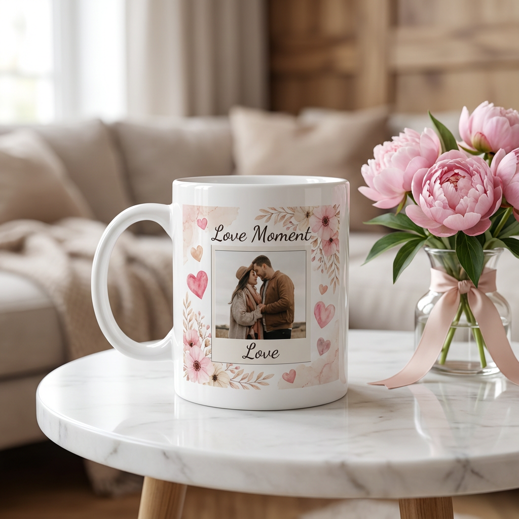 Love Moment – Custom Photo Print Ceramic Mug (11oz) - Personalized Gift for Couples