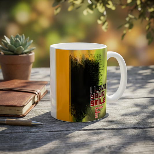 Smile Magic Grunge – Custom Photo Print Ceramic Mug (11oz) - Personalized Gift & High-Gloss Finish