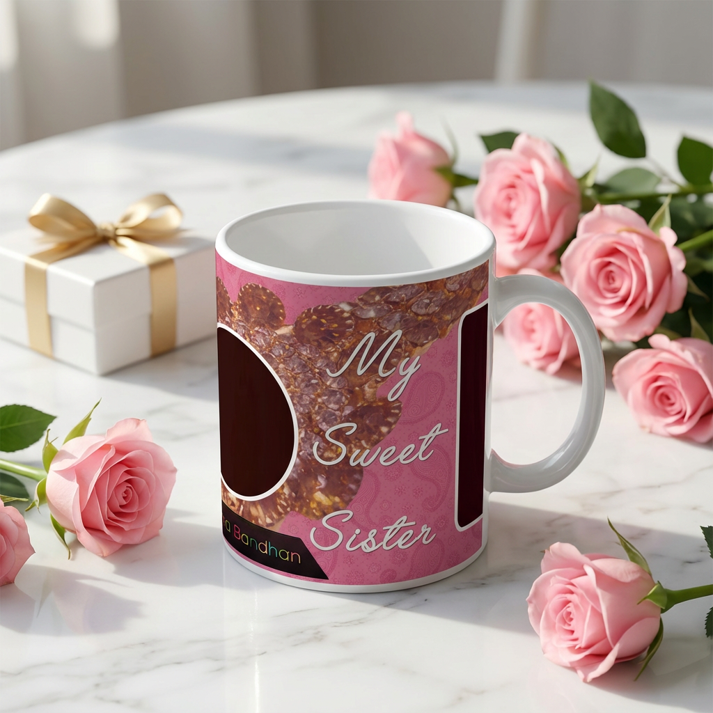 Pink Jewel Tribute – Custom Photo Print Ceramic Mug (11oz) - Personalized Gift for Sister