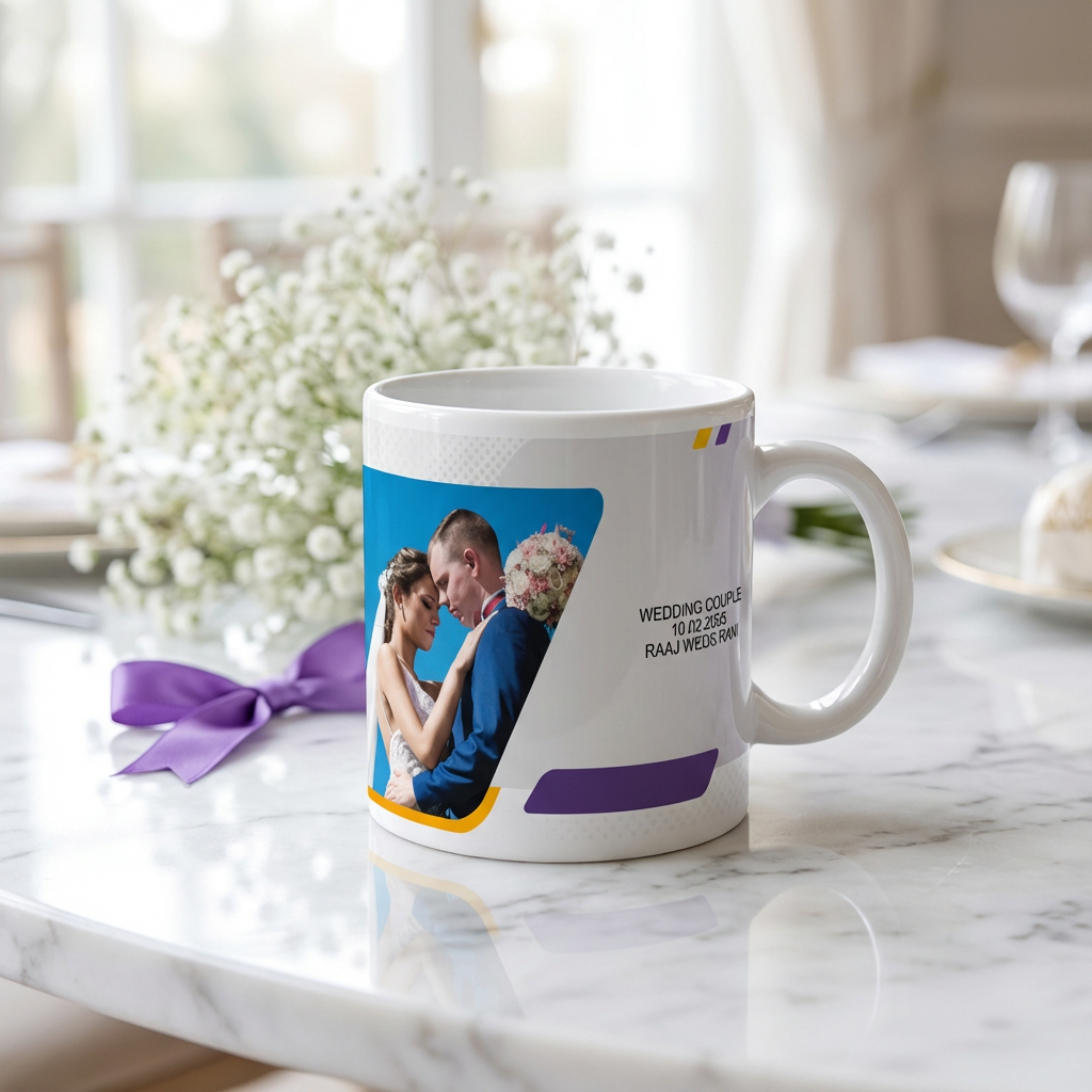 Modern Geometric Union – Custom Photo Print Ceramic Mug (11oz) - Personalized Wedding Gift