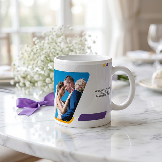 Modern Geometric Union – Custom Photo Print Ceramic Mug (11oz) - Personalized Wedding Gift