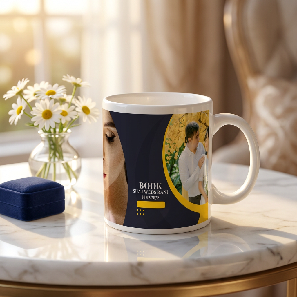 Midnight Elegance Union – Custom Photo Print Ceramic Mug (11oz) - Personalized Gift 2-Photo Layout