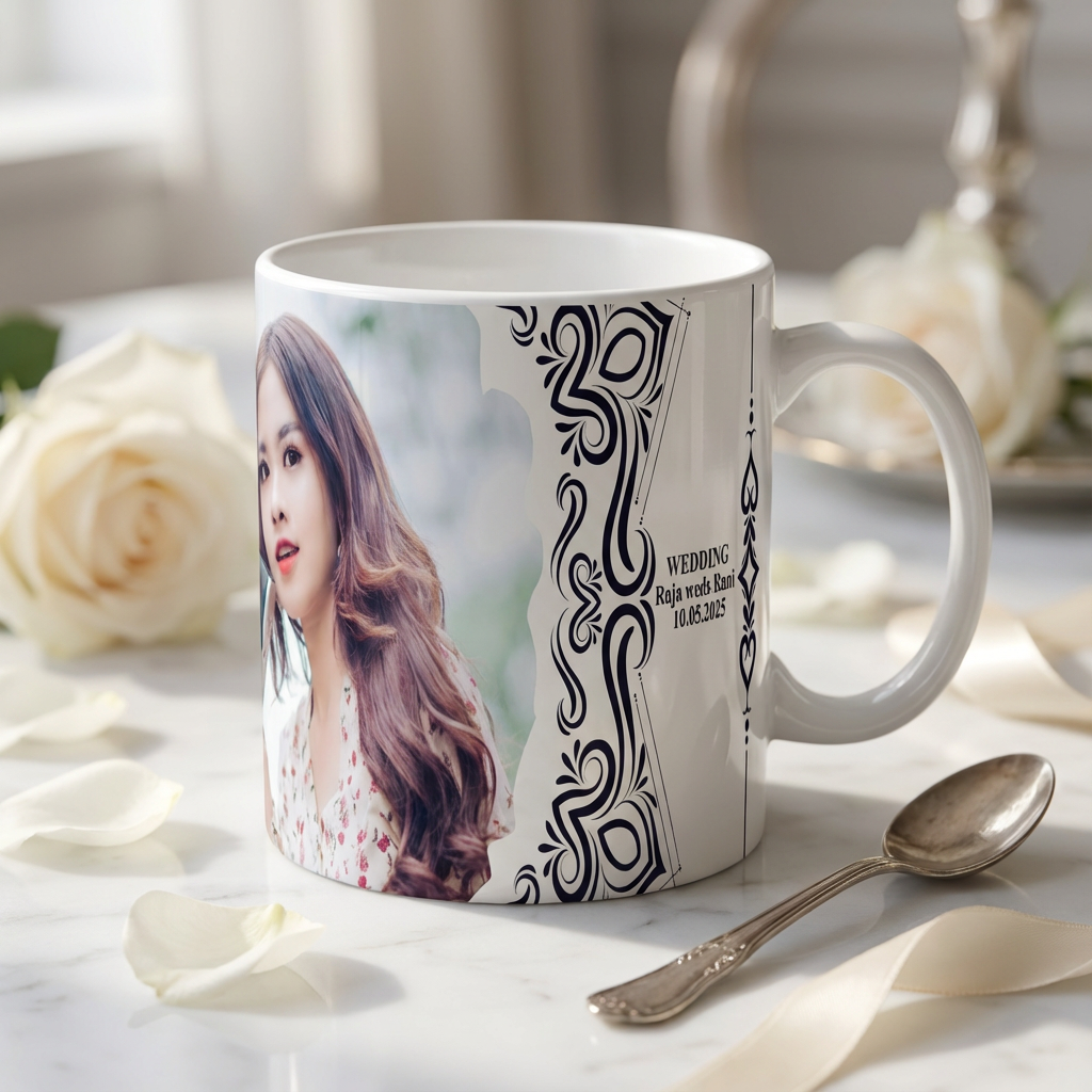 Elegant Tribal Wedding – Custom Photo Print Ceramic Mug (11oz) - Personalized Gift for Couples