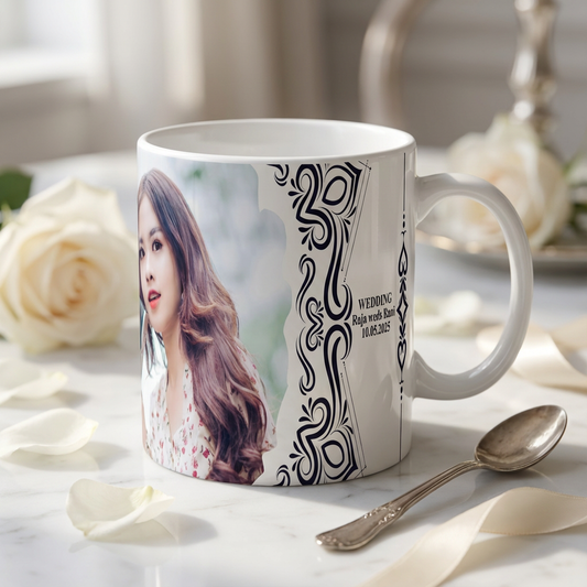 Elegant Tribal Wedding – Custom Photo Print Ceramic Mug (11oz) - Personalized Gift for Couples