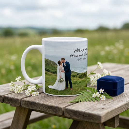 Scenic Wedding Vows – Custom Photo Print Ceramic Mug (11oz) - Personalized Gift For Couples
