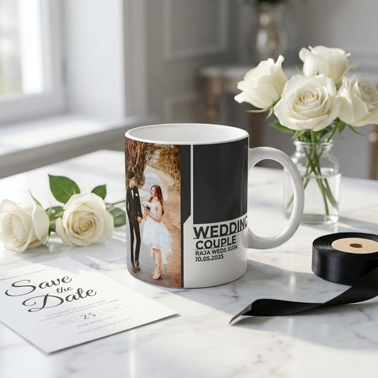 Modern Geometric Wedding – Custom Photo Print Ceramic Mug (11oz) - Personalized Gift & Keepsake