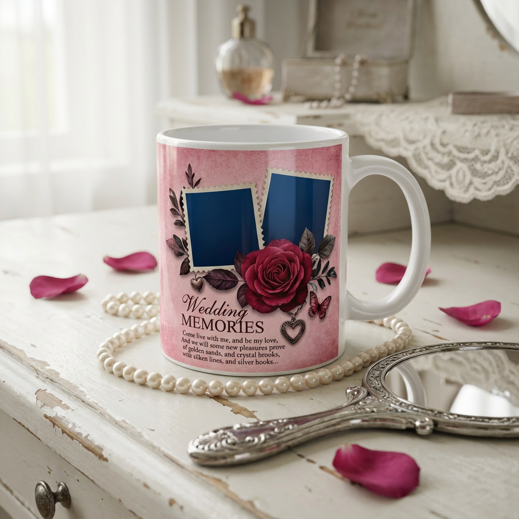 Wedding Memories Rose – Custom Photo Print Ceramic Mug (11oz) - Personalized Gift for Couples