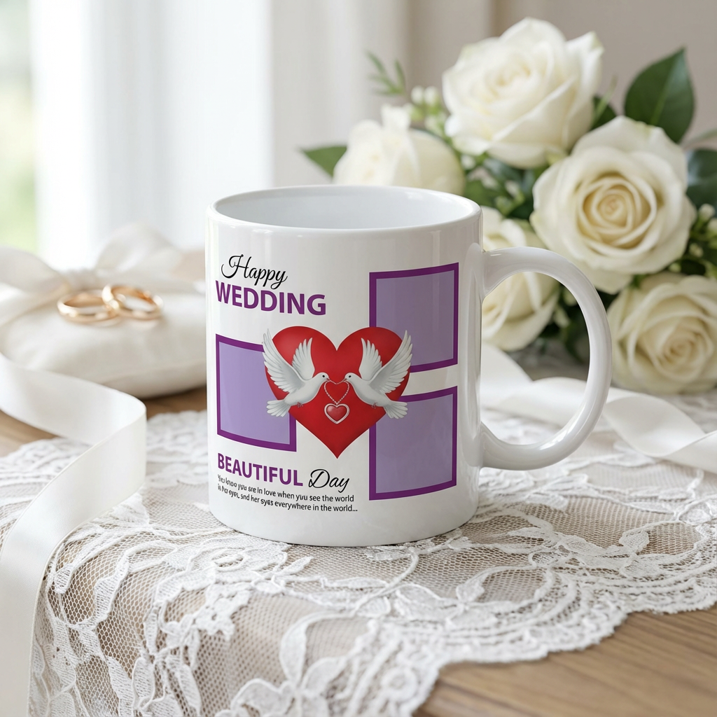 Beautiful Wedding Day – Custom Photo Print Ceramic Mug (11oz) - Personalized Gift 3-Photo Collage