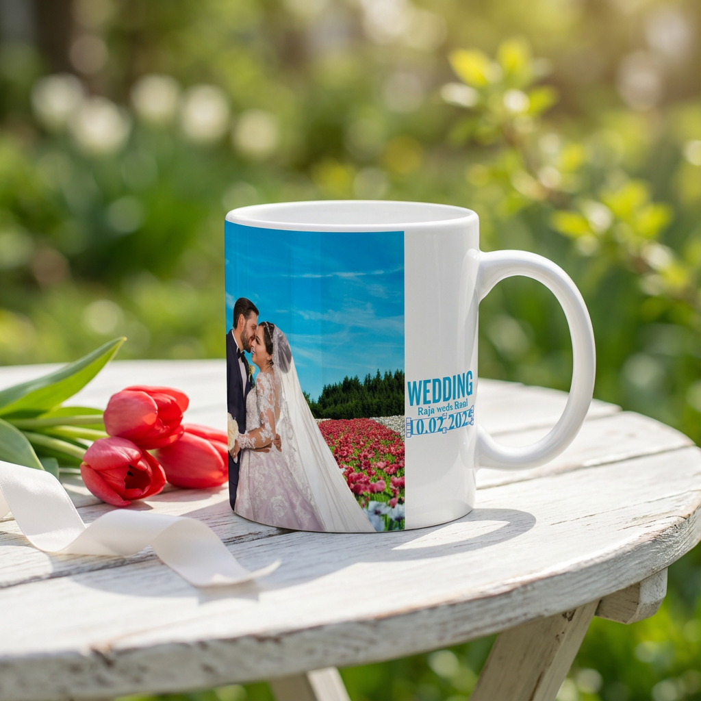 Spring Romance Wedding – Custom Photo Print Ceramic Mug (11oz) - Personalized Gift for Couples